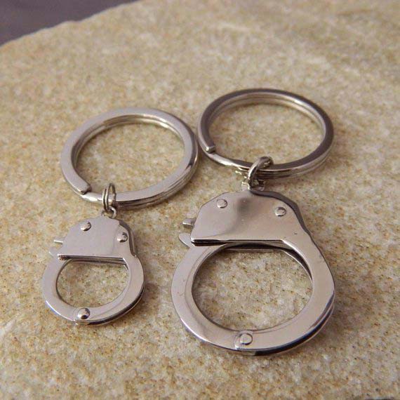 His Hers Couple Stainless Steel Handcuff Keychains